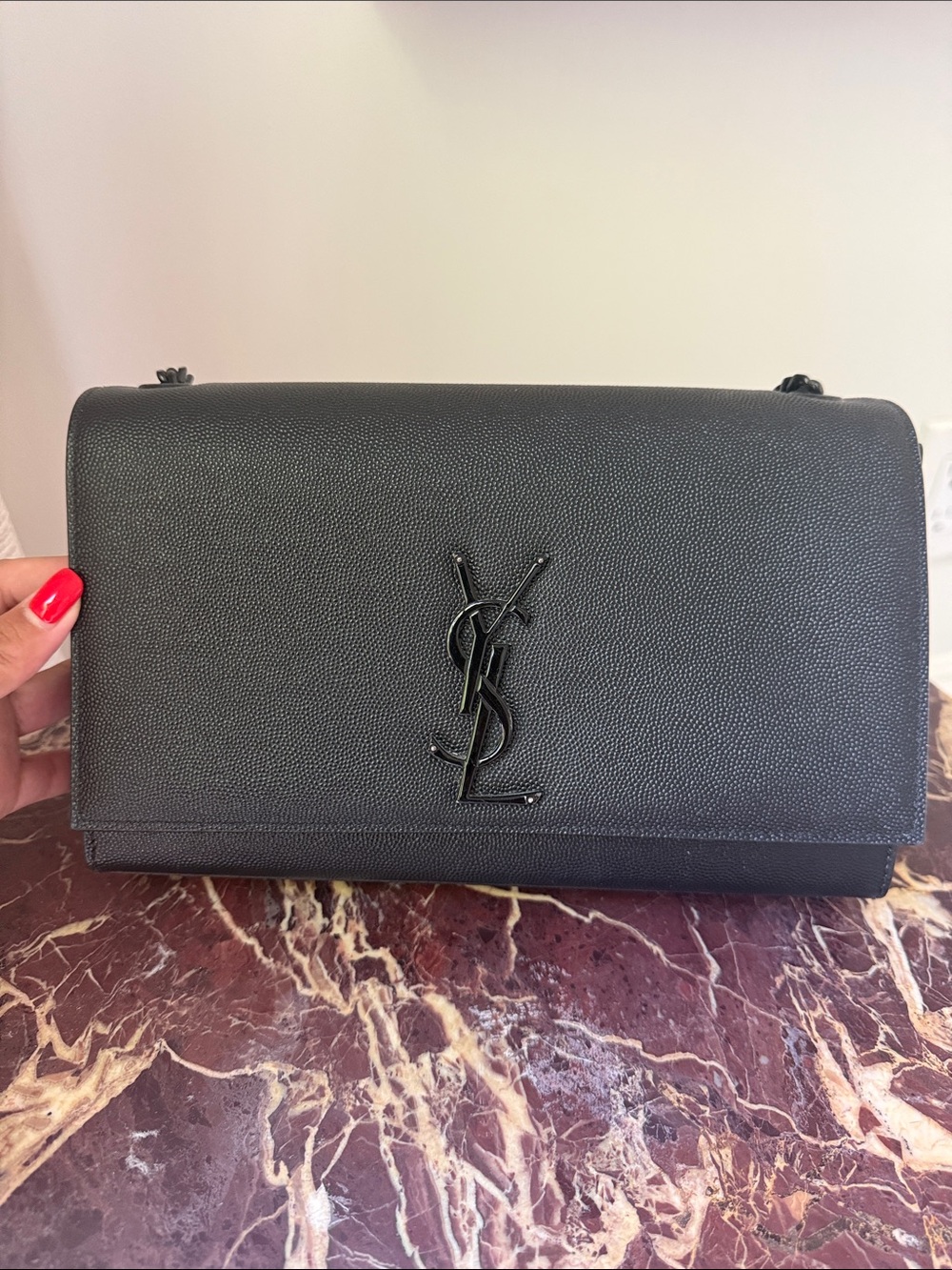 Saint Laurent Classic Black Grained Leather Crossbody Bag with Black YSL Logo
